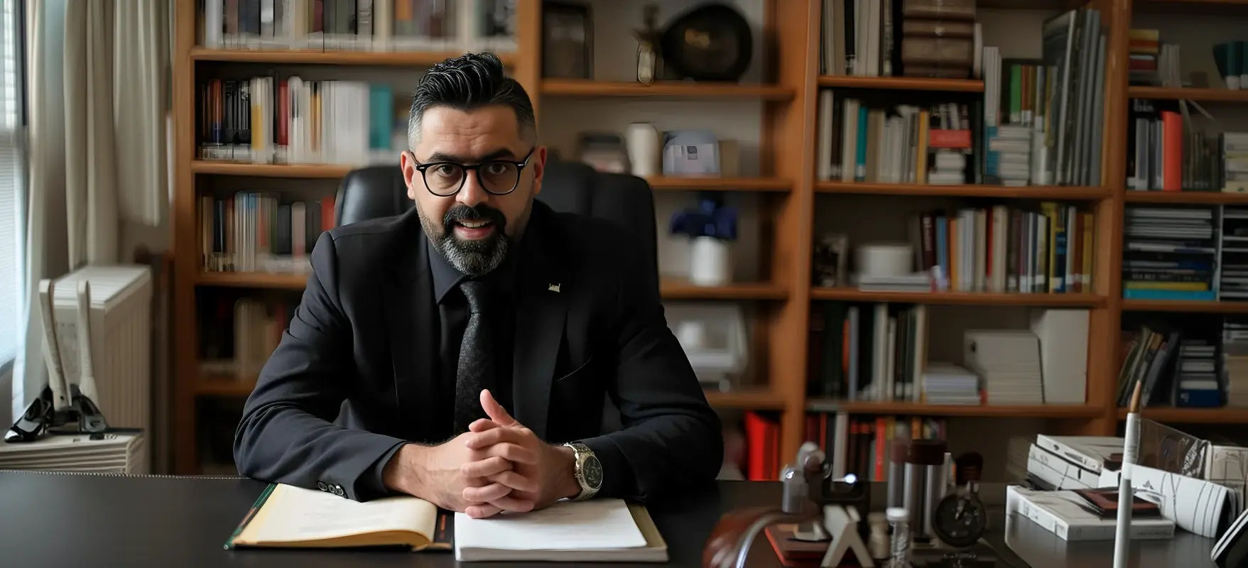 Dr. Khaled Helal, founder of ICOFFEE, at his desk